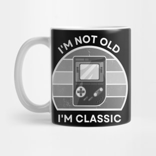 I'm not old, I'm Classic | Handheld Console | Retro Hardware | Vintage Sunset | Grayscale | '80s '90s Video Gaming Mug